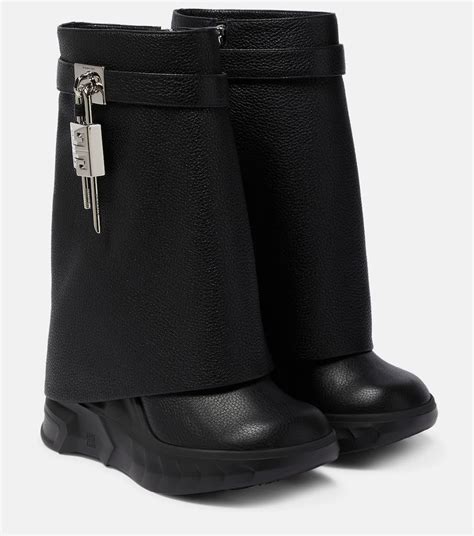 givenchy shark lock cut out ankle boots in black leather|Givenchy shark lock inspired boots.